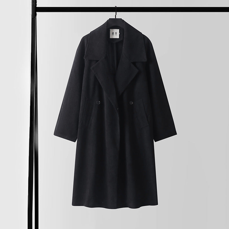 Women's Oversized Wool Blend Coat with Wide Lapel and Hidden Double Button Placket Mune Fashion