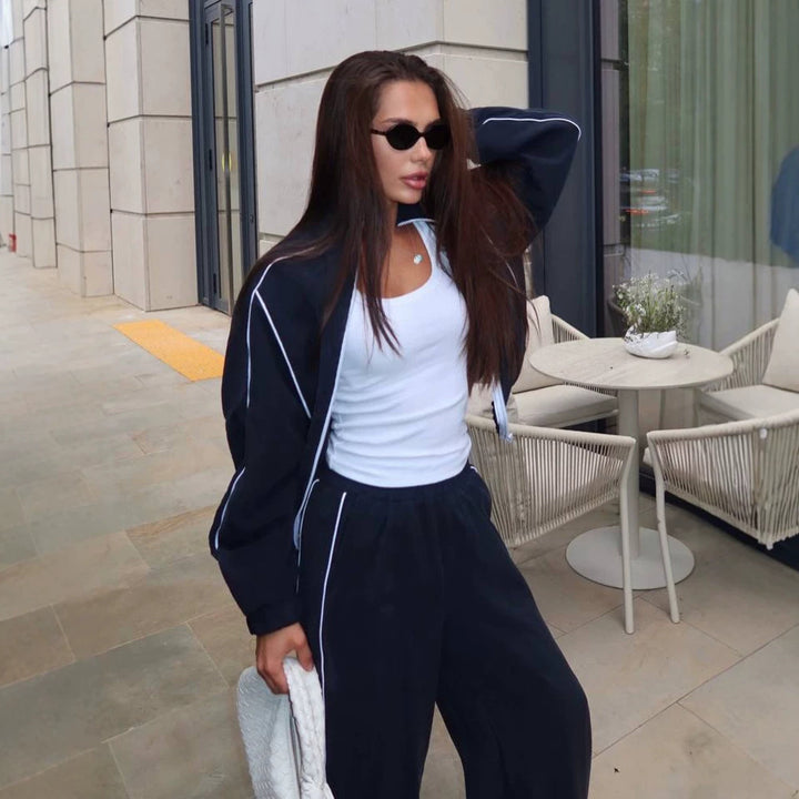 Women's two-piece sporty leisure set with zip bomber jacket and wide jogger Mune Fashion