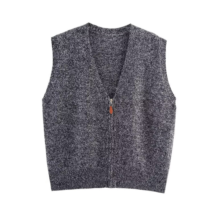 Women's knitted vest with full-length zipper and V-neck Mune Fashion