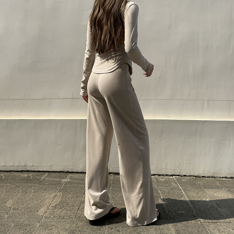 Women's lightweight Palazzo lounge pants with fold-over waistband and soft cotton stretch Mune Fashion