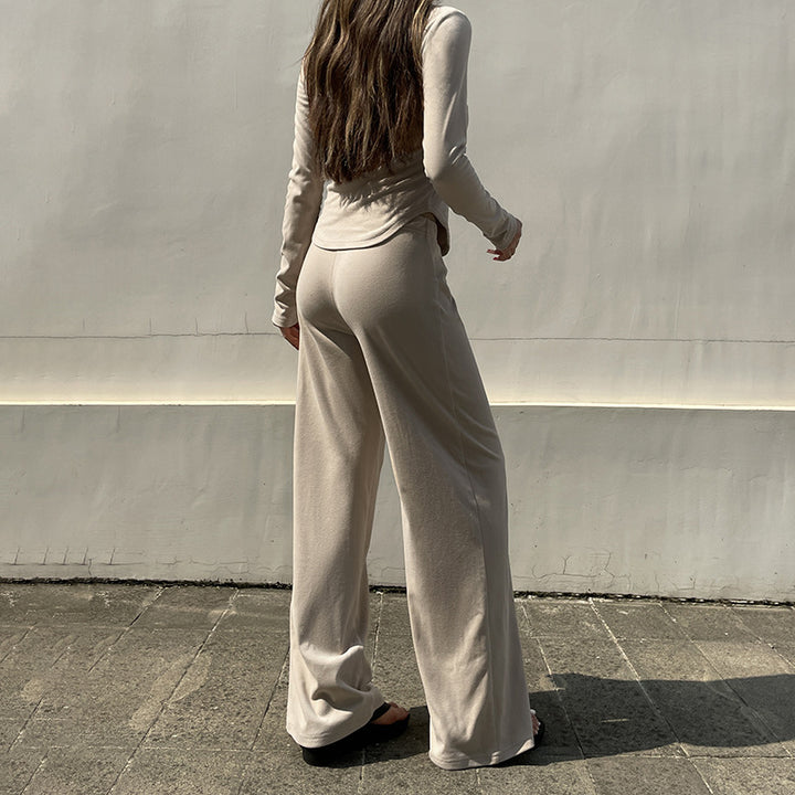 Women's lightweight Palazzo lounge pants with fold-over waistband and soft cotton stretch Mune Fashion
