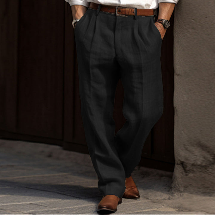 Men's Linen Blend Pleated Pants with Wide Leg and High Waist Mune Fashion