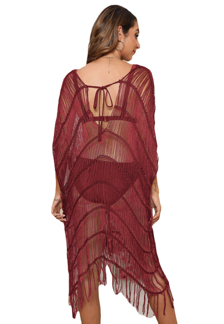 Women's fashionable crochet beach wrap with fringes Mune Fashion