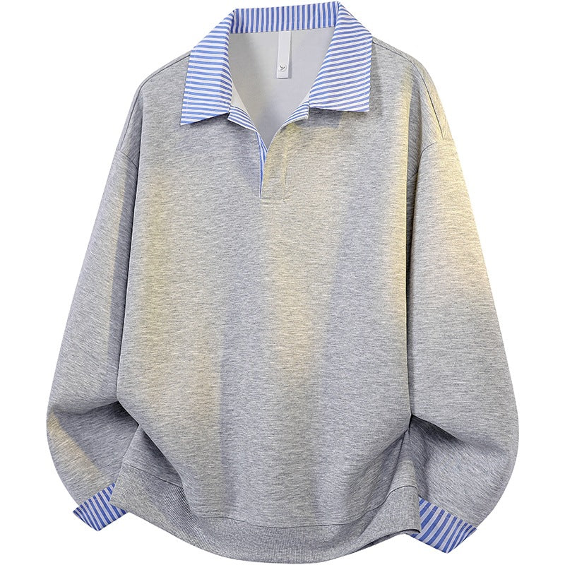 Women Oversize Polo Sweatshirt with Contrast Collar & Striped Cuffs Mune Fashion