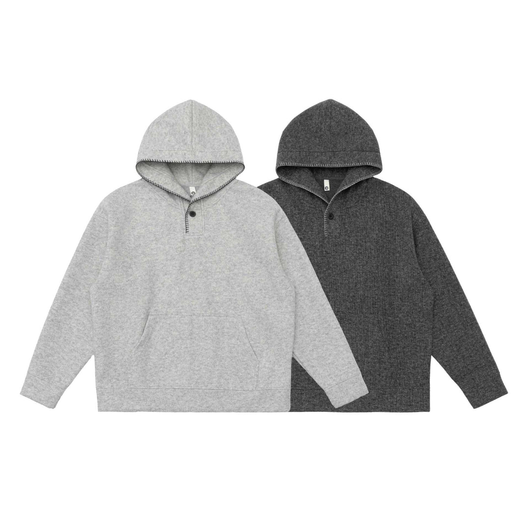 Unisex hoodie made of wool fleece with half button placket and kangaroo pocket Mune Fashion
