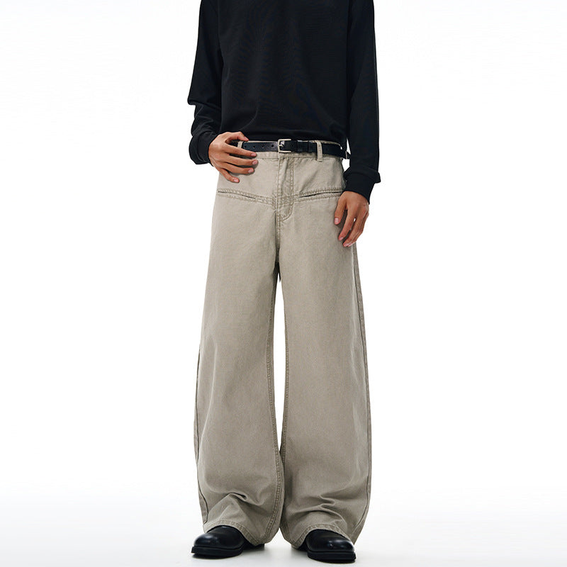 Men's Extra Wide Floor-Length Canvas-Inspired Wide Pants with Extra Long Hem Mune Fashion