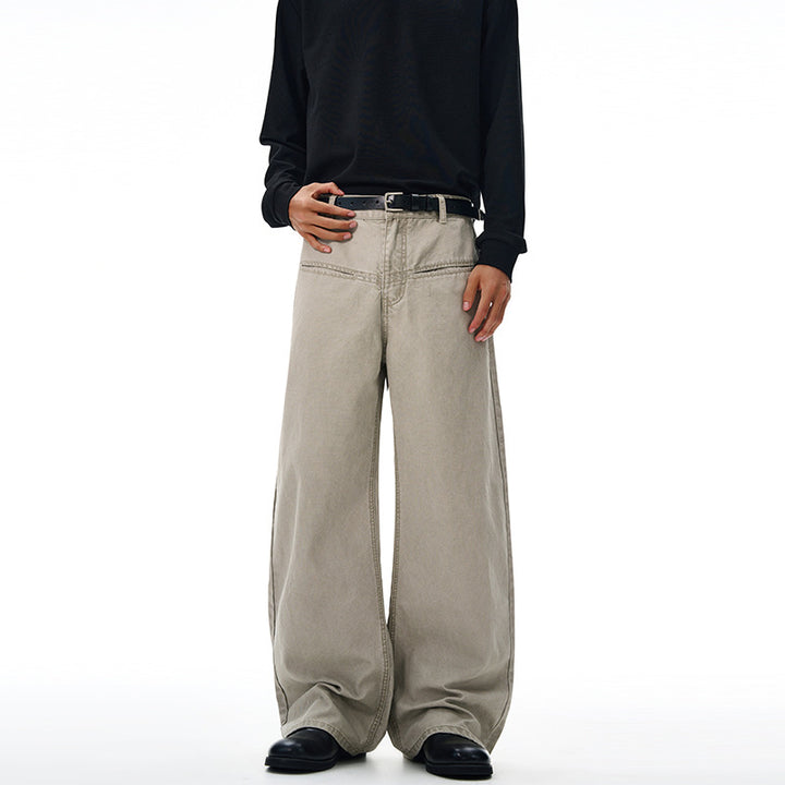 Men's Extra Wide Floor-Length Canvas-Inspired Wide Pants with Extra Long Hem Mune Fashion