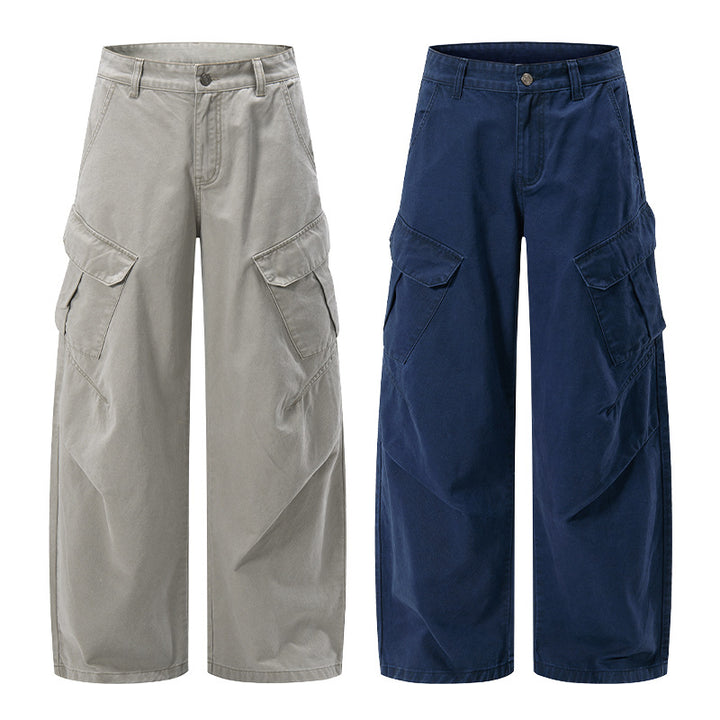 Men's Ultra Wide Cargo Twill Pants with High Waistline, Oversized Legs and Flap Pockets Mune Fashion