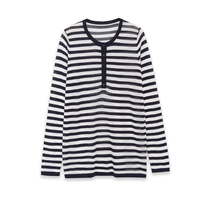 Women's Long Sleeve Shirt with Button Placket and Maritime Stripes Mune Fashion