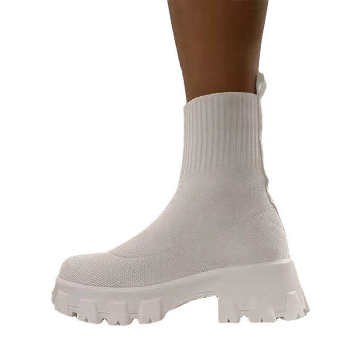 Women’s Knit Sock Boots with Distinctive Profile Rubber Sole Mune Fashion