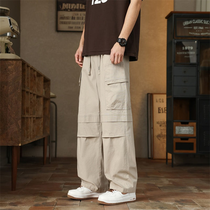 Men's Loose Tech Cargo Pants with Elastic Drawstring Waistband and Multifunctional Flap Pockets Mune Fashion