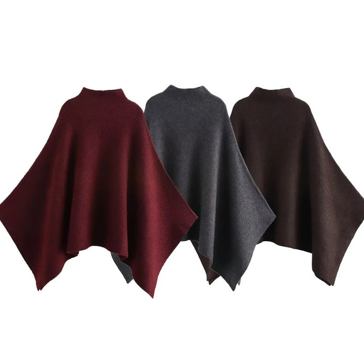 Women's 100+ fine Oversize Poncho with Stand Collar and Asymmetric Hem Mune Fashion