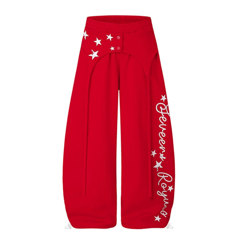 Women Extra Wide Palazzo Lounge Pants with High Waist, Print Detail and Adjustable Hem.
