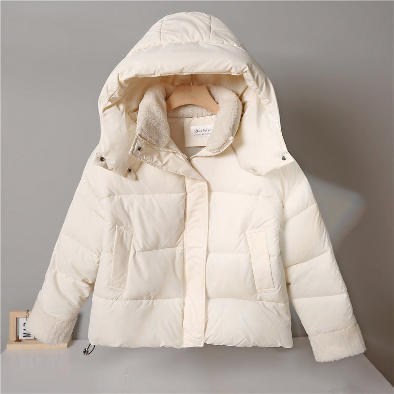 Women's cropped padded jacket with high closing teddy collar, fleece lining and adjustable hem Mune Fashion