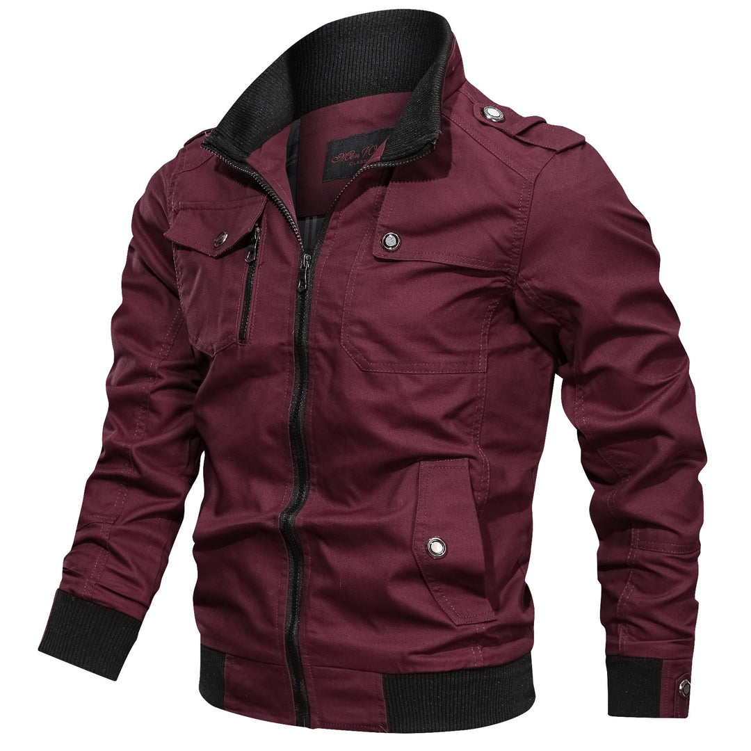 Men's canvas field jacket in utility style with high ribbed collar and zipper Mune Fashion