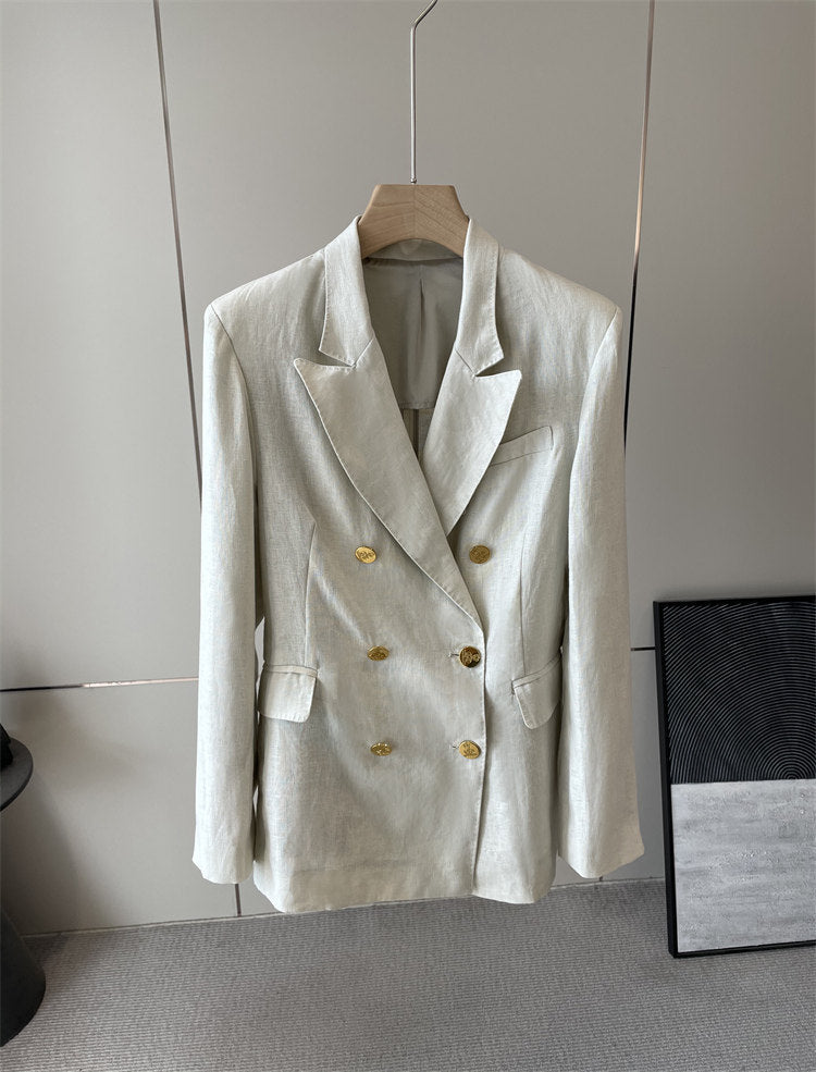 Ladies Elegant Double-Breasted Blazer with Decorative Buttons Mune Fashion