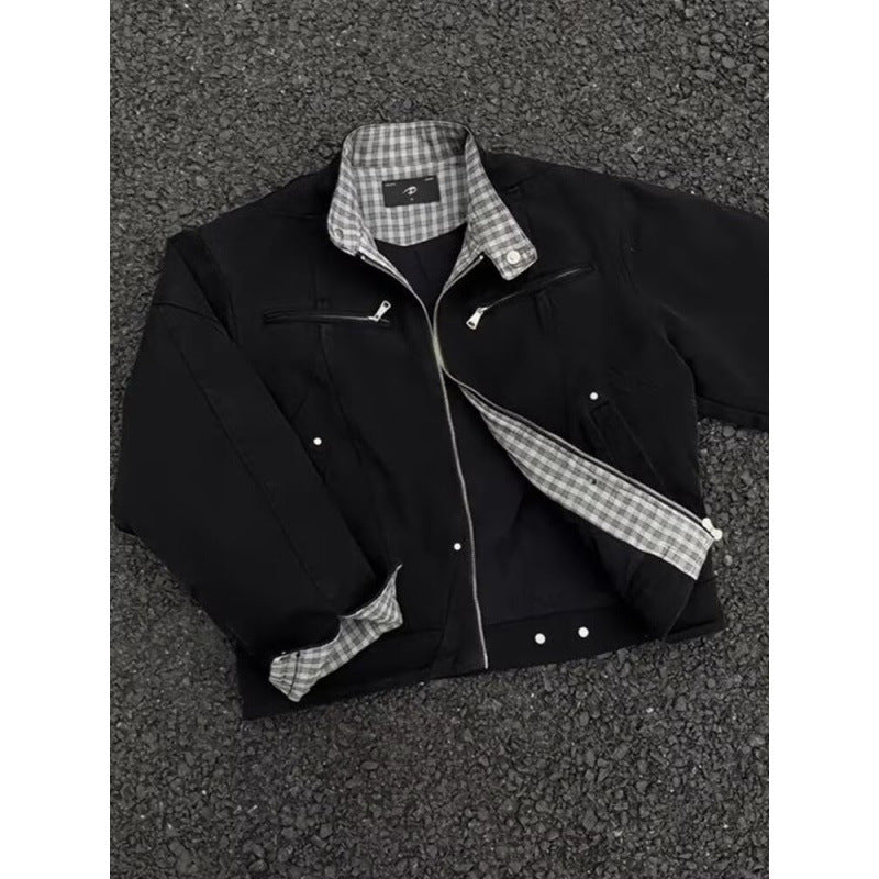 Men's Urban Bomber Jacket with Checked Lining and Zipper Pockets Mune Fashion