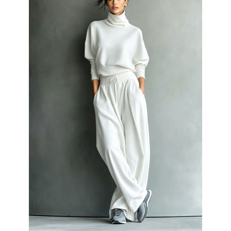 Women's Turtleneck Loungewear Set with Oversize Top and Wide Elastic Waist Pants Mune Fashion