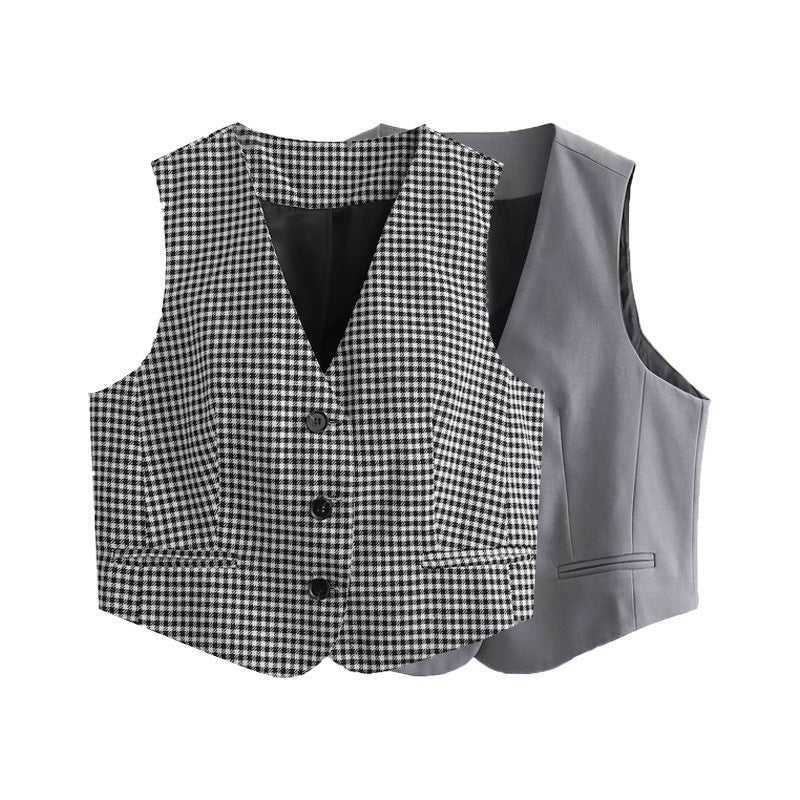 Women's tailored business vest with V-neckline and piped insert pockets Mune Fashion