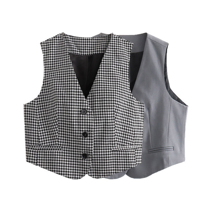 Women's tailored business vest with V-neckline and piped insert pockets Mune Fashion