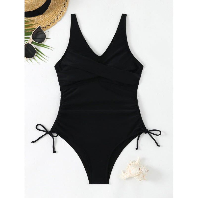 Women's One-Piece Swimsuit with Elegant Wrap Design and Adjustable Lace-Up Details Mune Fashion