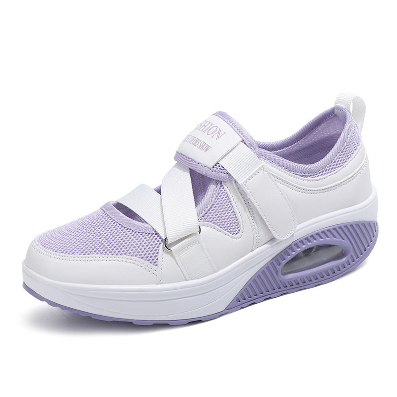 Ladies' stabilizing comfort sneakers with air-cushioned wedge sole and Velcro strap closure Mune Fashion
