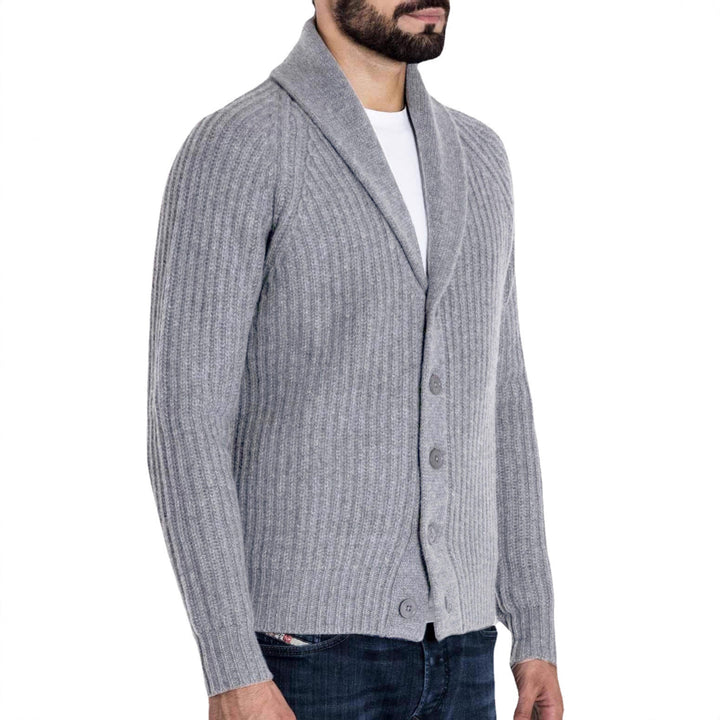 Men's ribbed cardigan with shawl collar and continuous button placket Mune Fashion