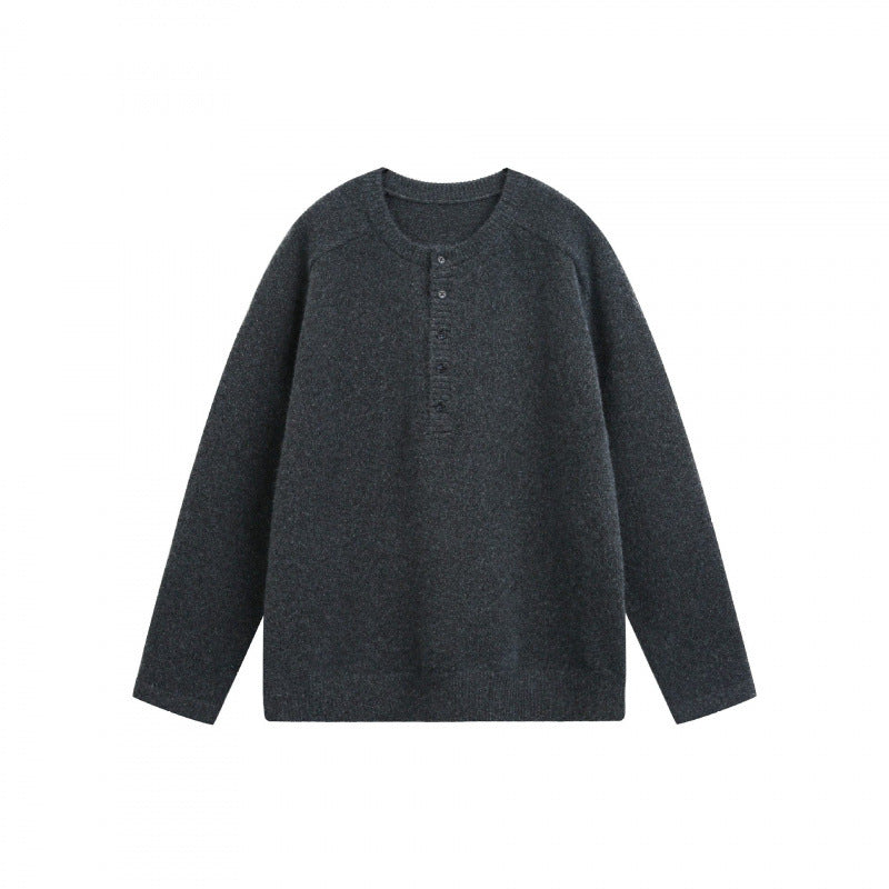 Unisex fine knit Henley pullover with raglan sleeves and half placket Mune Fashion