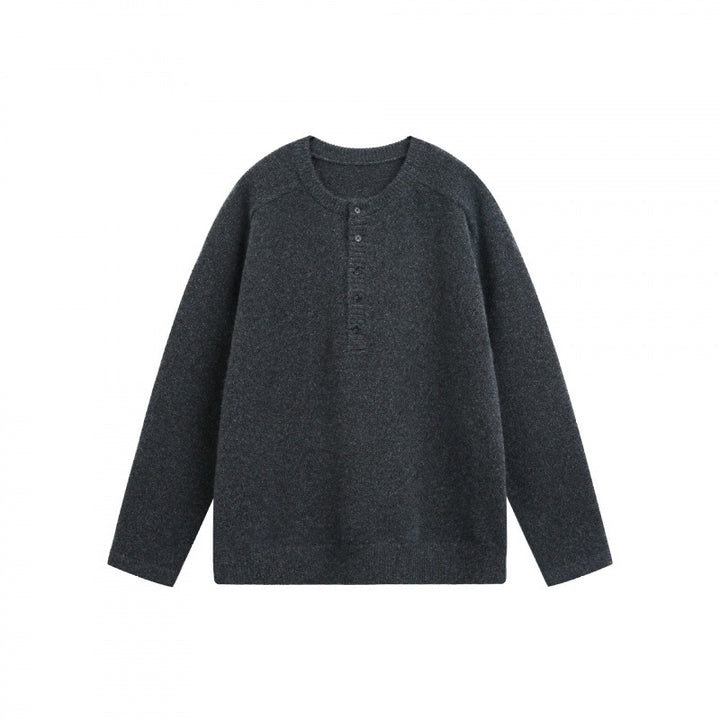 Unisex fine knit Henley pullover with raglan sleeves and half placket Mune Fashion
