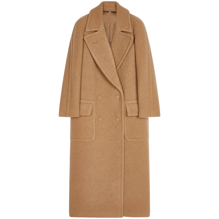 Women's Maxi Double-Breasted Wool Coat with Oversized Lapels and Flap Pockets Mune Fashion