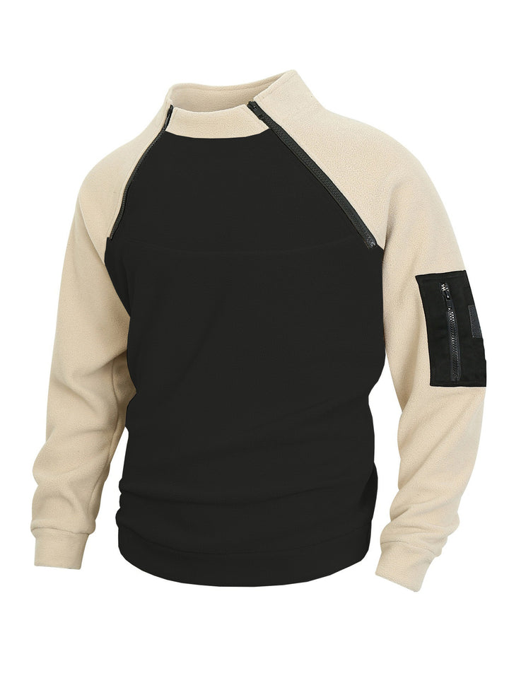 Men's nan technical fleece half-zip pullover with asymmetric shoulder zippers and zippered arm pocket Mune Fashion