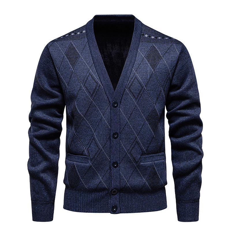Men's Stylish Cardigan with Diamond Pattern Mune