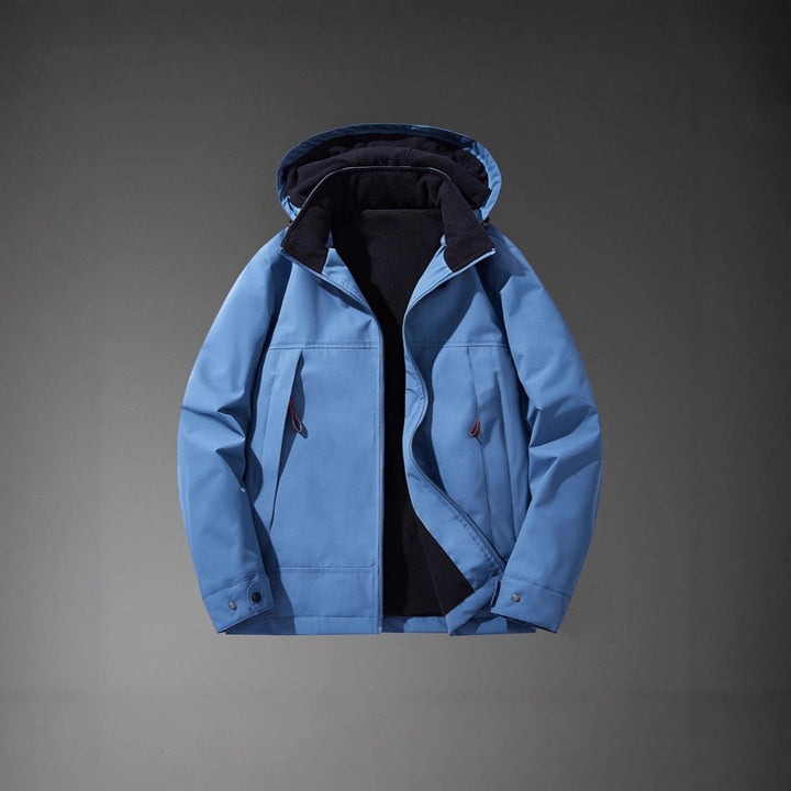 Men Water-Repellent Multi-Pocket Jacket with Hood and Fleece Lining Mune Fashion