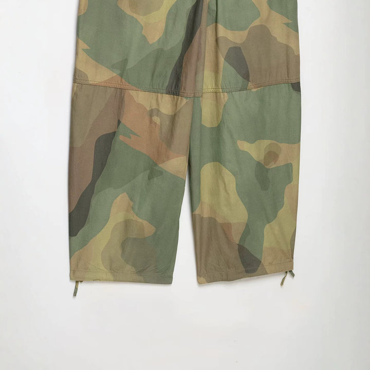 Women's Loose-Fitting Cargo Pants in Camouflage Pattern with Drawstring Waist and Ankle Ties Mune Fashion