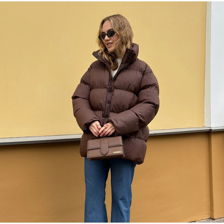 Women Padded Oversized Padded Jacket with Volume Sleeves and Removable Hooded Collar Mune Fashion