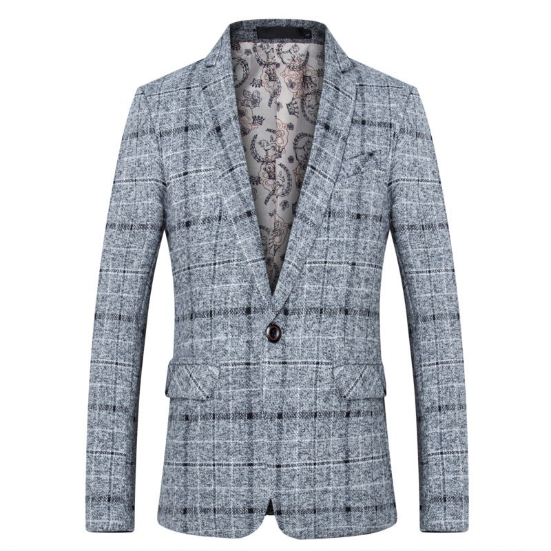 Men's fitted check blazer made of wool blend with lapel collar and lined interior Mune Fashion