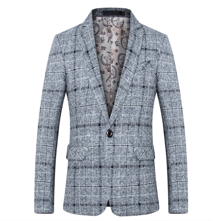 Men's fitted check blazer made of wool blend with lapel collar and lined interior Mune Fashion
