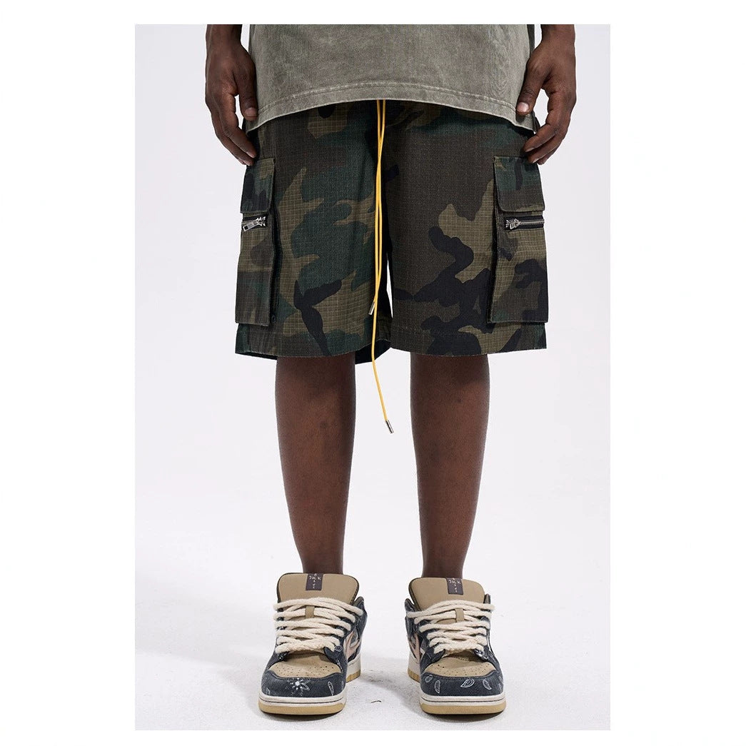 Men's Cargo Shorts in Camouflage Ripstop with Elastic Waistband, Drawstring and Zipper Pockets Mune Fashion