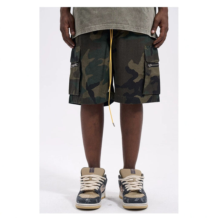Men's Cargo Shorts in Camouflage Ripstop with Elastic Waistband, Drawstring and Zipper Pockets Mune Fashion