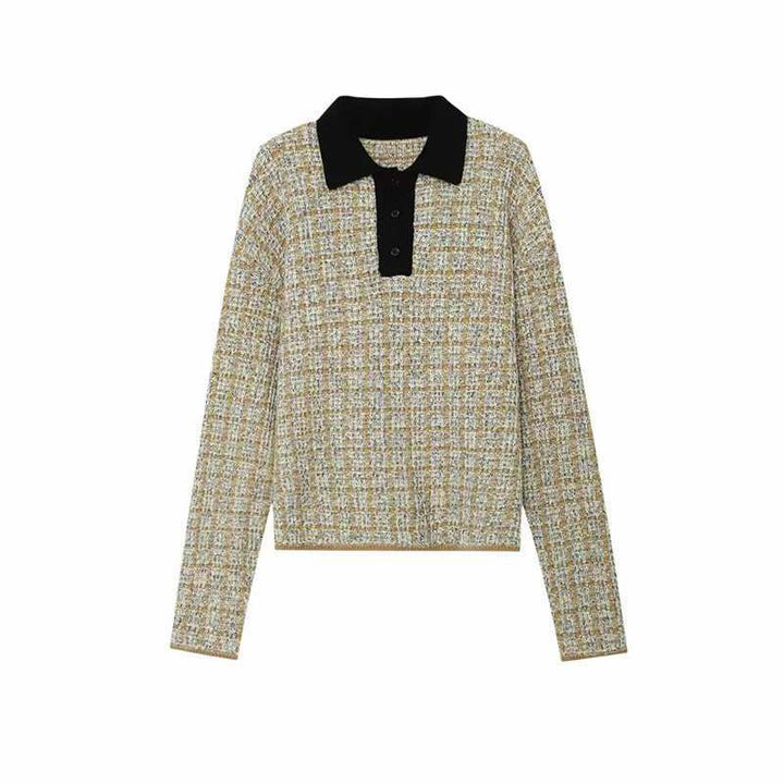 Women's Boucle Polo Knit Sweater with Tweed Effect Mune Fashion