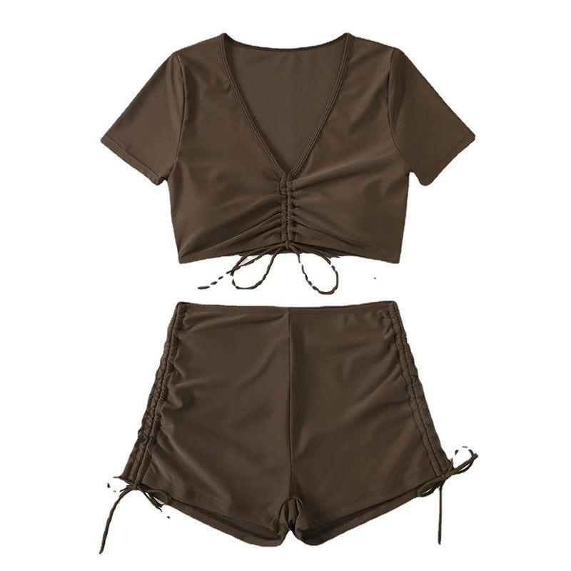 Women’s Swimwear Set with Ruffled Top and High Leg Cut Mune Fashion