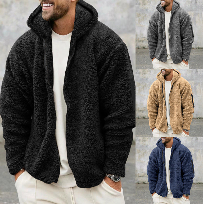 Men's Nan Sherpa-Fleece Hooded Jacket with Full-Zip and Sleeve Pocket Mune Fashion