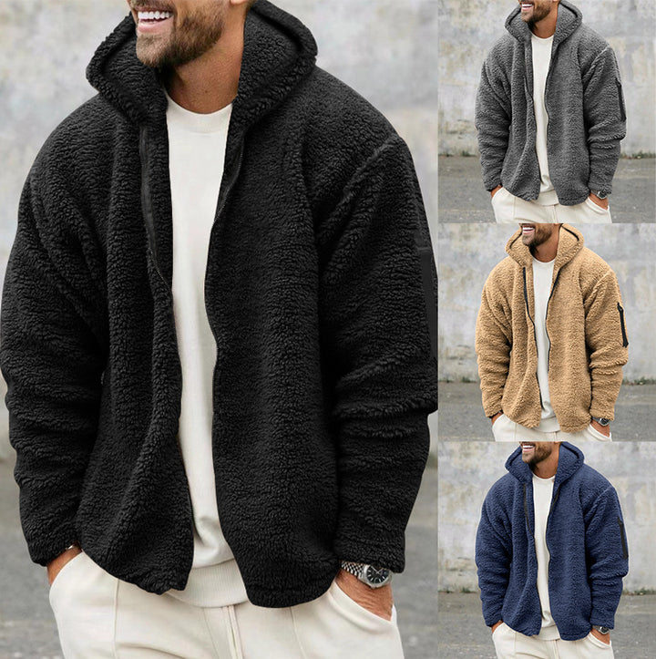 Men's Nan Sherpa-Fleece Hooded Jacket with Full-Zip and Sleeve Pocket Mune Fashion