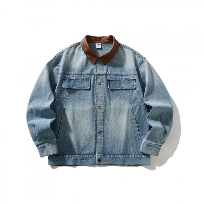 Men's denim jacket in worker look with contrast collar Mune Fashion