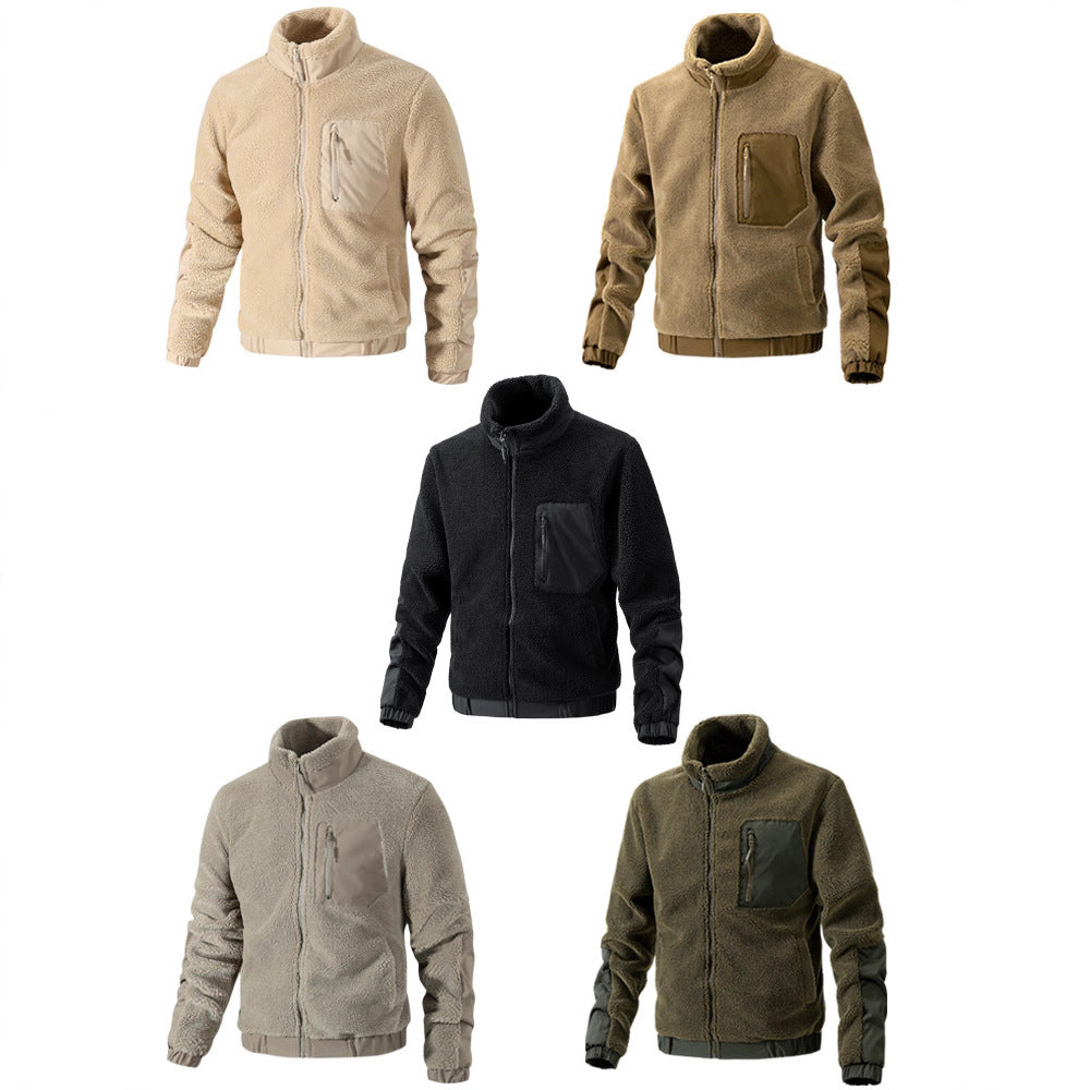 Men's teddy fleece jacket with stand-up collar and reinforced inserts Mune Fashion