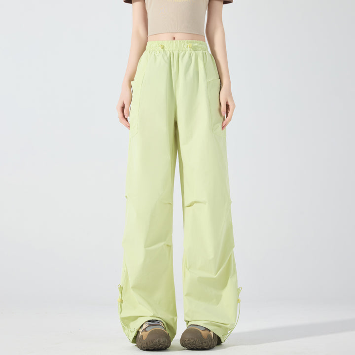 Women's Wide Technical Cargo Pants with Drawstring Waistband, Adjustable Hem, and Multifunctional Pockets Mune Fashion