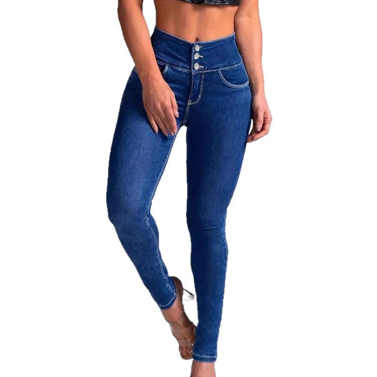 Women High-Waist Sculpting-Skinny-Jeans with waist-shaping V-waistband and double-button closure Mune Fashion