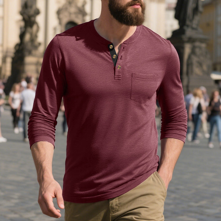 Men's narrow cut Henley shirt with breast pocket and contrasting button placket Mune Fashion