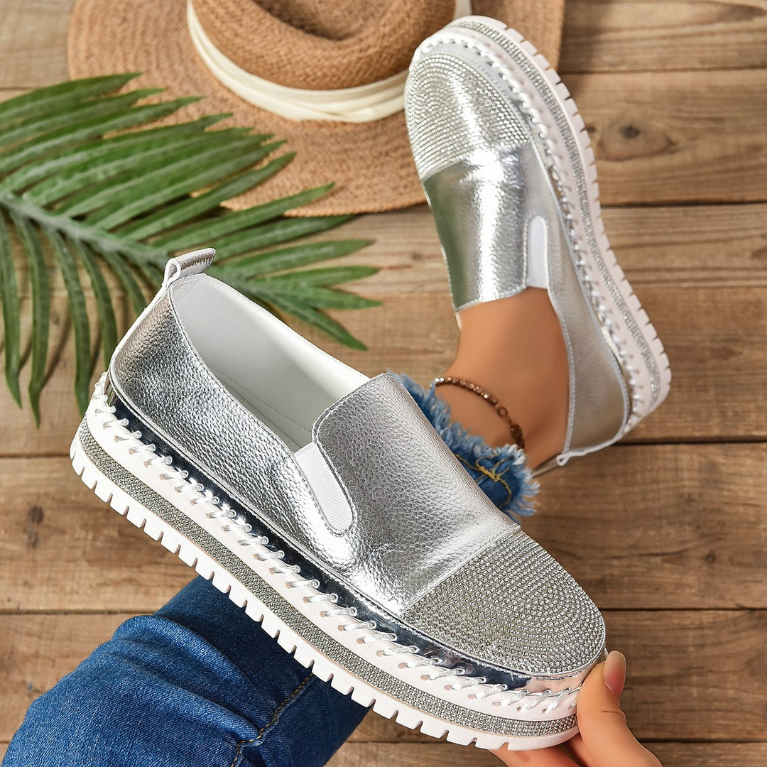 Women's Slip-On Platform Slippers with Rhinestone Trim, Elastic Entry and Profiled Rubber Sole Mune Fashion