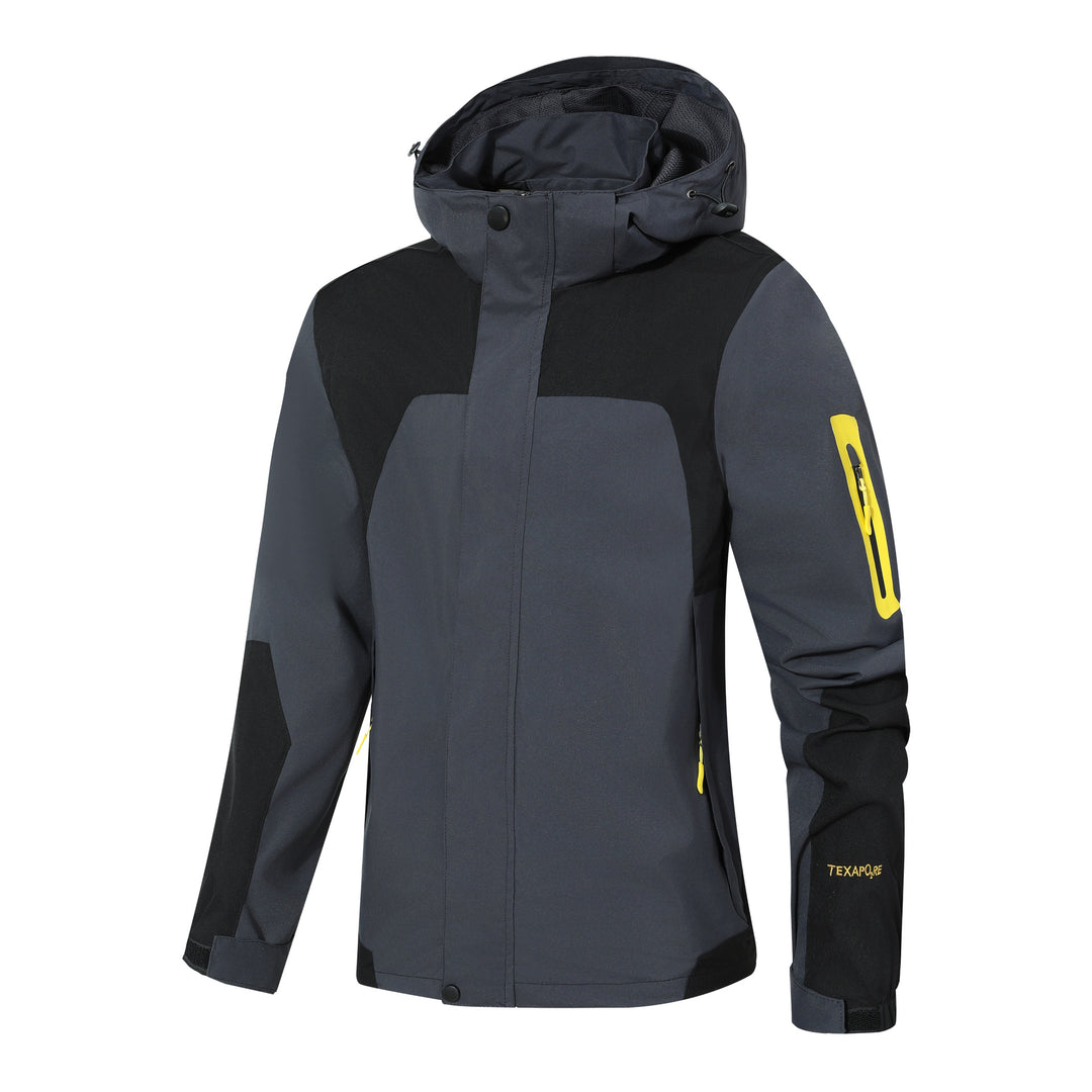 Men's Waterproof Softshell Outdoor Jacket with Hood, Sleeve Zipper Pocket and Windproof Membrane Mune Fashion